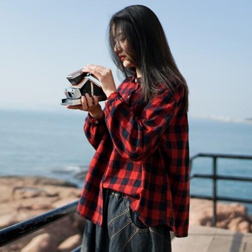 Women Spring 2020 Plaid Loose Shirt Tops Ladies Vintage Plus Size Blouse Female Plaid Shirts Autumn Tops