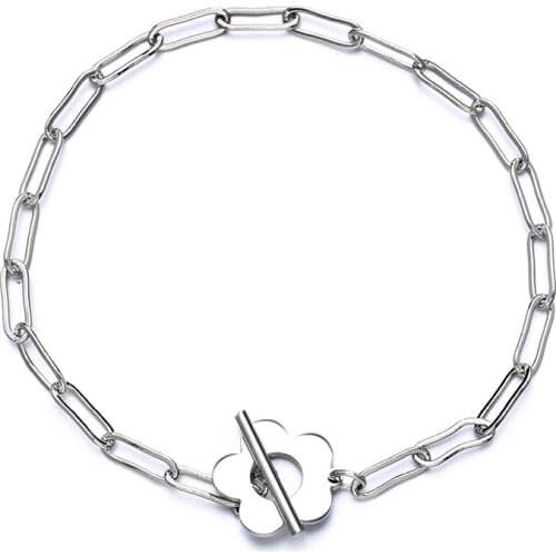 925 Sterling Silver Hollow Flower Link Chain Bracelet for Women OT Clasp Adjustable Bracelet Jewelry Gifts S-B443