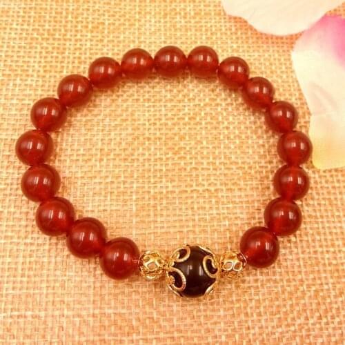 14K Yellow Gold Plated Bead Bracelet for Women Fashion Jewelry Natural Crystal Agate Bracelet Wedding Engagement Gifts Female
