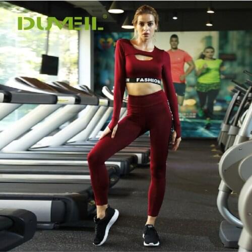 Female Sexy Fashion Yoga Sports Suit Top+Yoga Pants Tight-sleeved Splicing Set Fitness Bodybuilding Gym Running Sportswear