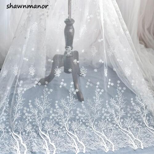 1PC (100*130cm)Snowflake Flower Embroidery Lace Fabric Mesh Material Fabrics Wedding Lace For Dresses Accessories