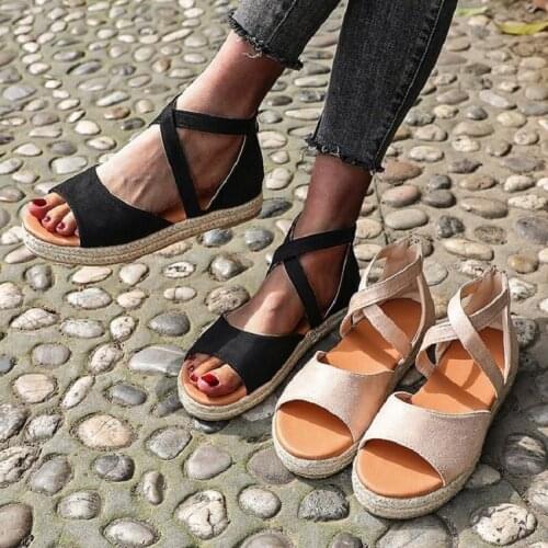 2021 Women Sandals Woman Platform Peep Toe Female Gladiator Flats Ladies Zipper Shoes Womens Comfortable Plus Size Summer