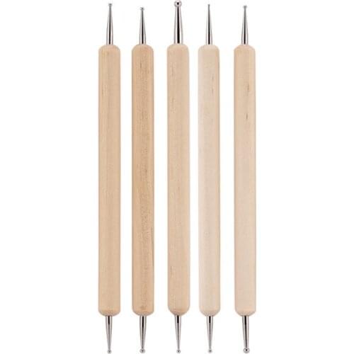 5pcs Nail Art Wooden Dotting Pens Nail 2 Ways Drill Point Nail Tools Dot Marbleizing Painting Drawing Polish