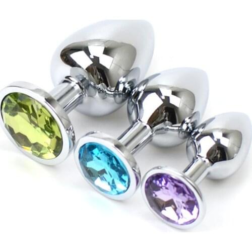 3 Different Size S/M/L Metal Anal Plug With Crystal Jewelry Smooth Prostate massage Butt Silicone Plug Anal Sex Toys for Woman