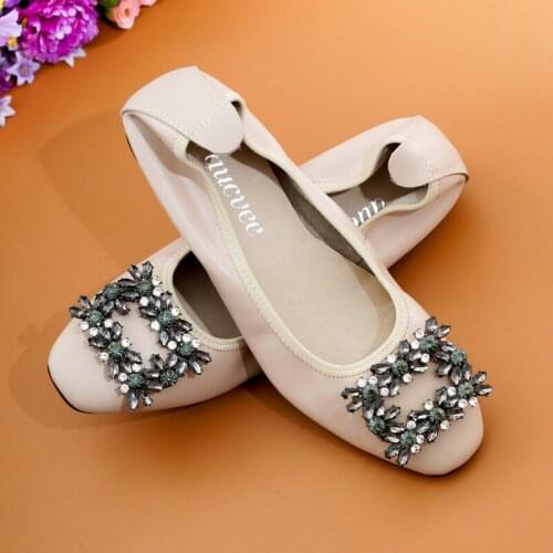 Genuine Leather Ballet Flats Plus Size Womens Flat Casual Shoes Luxury Brand Shoes Women Designers Soft Square Head Loafers New