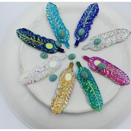 Matching turquoise 8 sets 18*62mm AB Resin Leaf &Feather Rhinestone Flatback Gems Cabochon Wedding Decoration Craft -22E50
