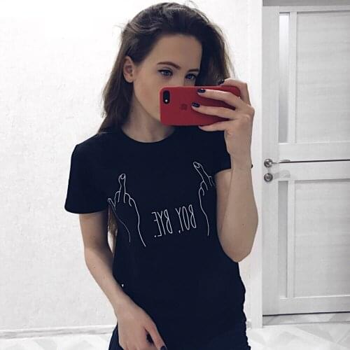 BKLD Summer T shirt Women New Arrivals 2019 Short Sleeve O-neck Cotton T shirt BOY BYE Letters Printed Black Tshirt Streetwear
