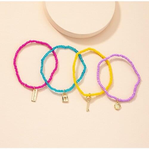 Ins Candy Handmade Seed Beads lock Key Charm Bracelets Anklets Summer Beach Trendy Korean Fashion Women Party Jewelry