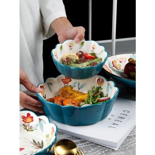 EECAMAIL Hand Drawn Creative Petal Shape Bowl Breakfast Bowl Ceramic Fruit Dessert Roasted Bowl Complementary Food Bowl