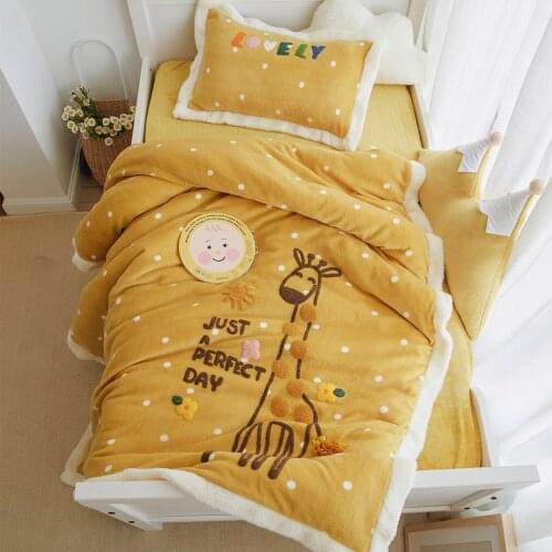 3pcs Coral Fleece Sherpa Blanket Baby Bed Duvet Cover for Bed Fleece Blanket Flat Sheet Pillow Set Winter Dinosaur Rabbit