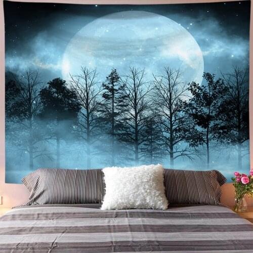 Moon tapestry forest blanket wall cloth psychedelic waterfall wonderland dorm carpet