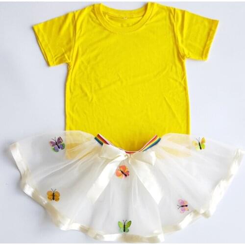 Girls Clothing Sets New Summer Short Sleeve T-shirt Butterfly Skirt 2pcs Suit for Kids Set Baby Dancing Clothes yellow dress