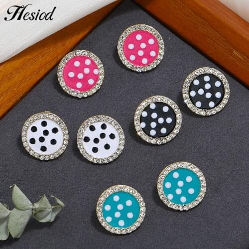 Round Ear Studs With Black And White Dots Rhinestone 1 Pairs New Fashion Metal Plated Suitable for Girls Or Ladies Gifts