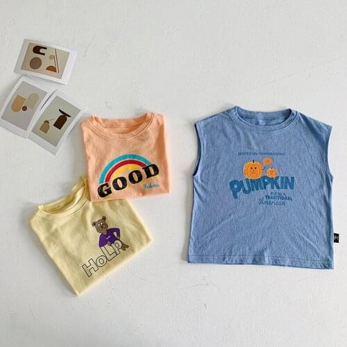 Summer Toddler Boys Vests Casual Letter Printing Sleeveless Tops for Boy Kids Clothing Baby Girl Vests 2 3 4 5 6 7 Years Boy Tee