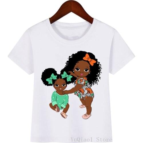 Cute little black girls sisters printed kids t shirts summer top dope melanin princess black lives matter childrens t-shirt tee