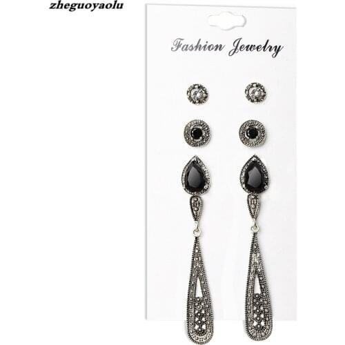 2018 New Bohemian Black Rhinestone Retro 4 Pairs Of Earrings Set Combination Womens Jewelry Wholesale Lot Earrings