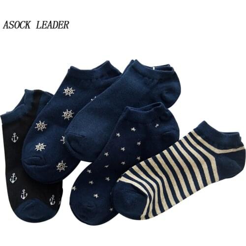 10 Pieces = 5 Pairs / Lot 2019 Spring&Summer New Cotton Mens Socks Navy Sailor Anchor Rudder Mens Socks Boat Socks