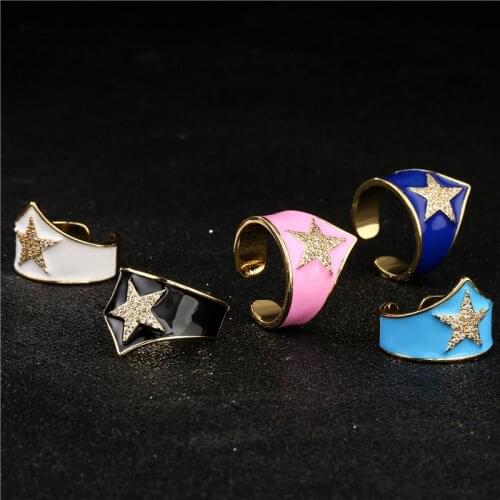 2021 New Fashion 5 Colors Oil Dripping Statement Open Ring Women Party Jewelry Hot Sale Gold Color Copper CZ Rings Wholesale