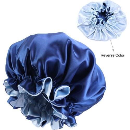 Soild Color Extra Large Satin Silk Bonnet Sleep Cap Chemotherapy Shower Caps Premium Elastic Band Hats