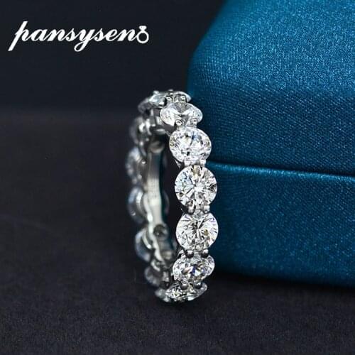 PANSYSEN 100% 925 Sterling Silver 5MM Round Simulated Moissanite Diamonds Gemstone Wedding Engagement Rings for Women Wholesale
