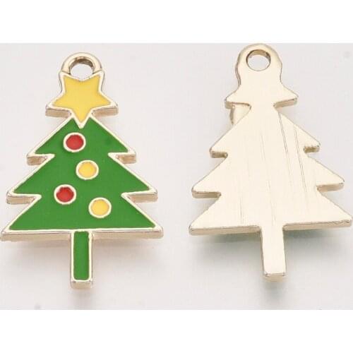 100pcs Green Christmas Tree Alloy Enamel Pendants Christmas Theme Pendants for necklace jewelry making Decor