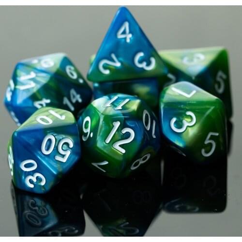 Poludie 7Pcs/Set Blue/Green DND Dice Set D4 D6 D8 D10 D% D12 D20 Polyhedral Dice for Role Playing Board Game D&D RPG MTG Dice