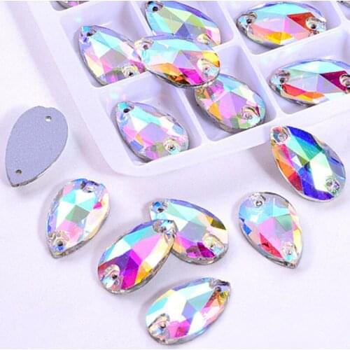 Polaris 7 Sizes Crystal AB Glass Water-Droplets Silver Bottom Sew On Rhinestones Handicraft For Rhinestones Decoration Art work