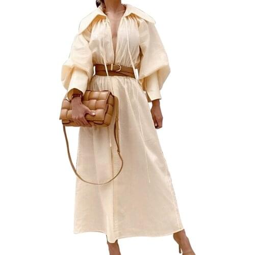 Temperament Long Women Dress 2021 New Autumn Pure Color Vestidos Lightly Cooked Female Dress Long-sleeved Fashion Women NBH22