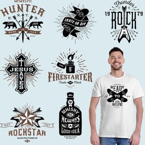 Dark pattern Heat Transfer printing Letters Iron on patches Patches for clothing Washable Thermal Stickers Applique on Clothes