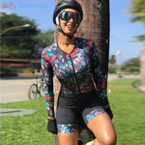 Triathlon VEZZO New Womens Cycling Jersey Suit Long Sleeve Sportswear Leotard Jumpsuit Macaquinho Ciclismo Feminino Set Gel Pad