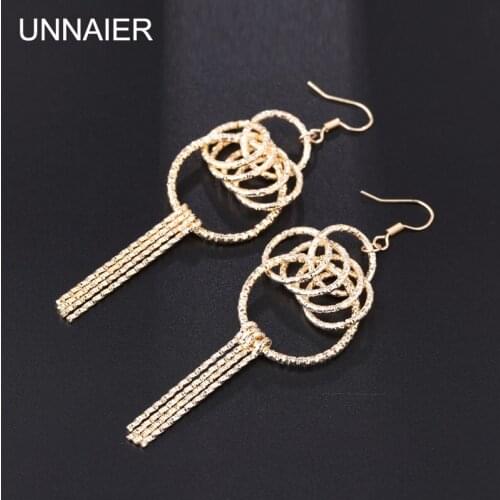 UNNAIER fashion exaggeration metal Circle irregular Long earring Female Europe and America Nightclub Ear jewelry