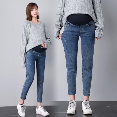 539# Maternity pants Spring Autumn Solid Color Maternity Jeans Belly Support Pants Elastic Waist Maternity Trousers