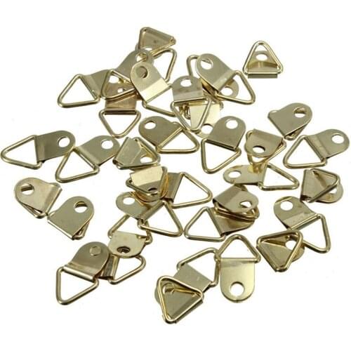 20 PCS Picture Hangers Golden Brass Triangle Photo Picture Frame Wall Mount Hanger Hook Ring Iron