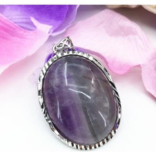 High Grade Natural Purple Chalcedony 33*44mm Oval Pendant Women Statement Charms Gift Silver-color Diy Jewelry Accessories B3070