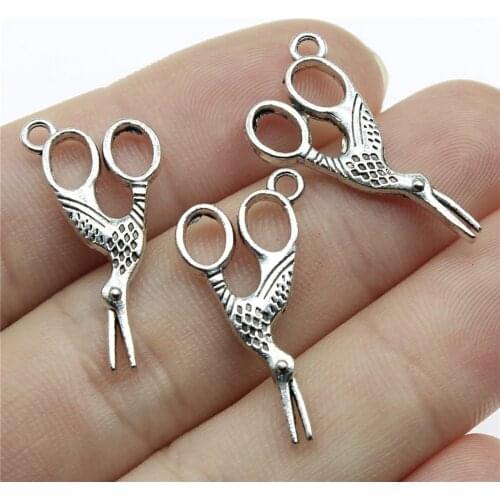 WYSIWYG 10pcs 28x15mm Charms Sewings Scissors Antique Making Pendant Fit Vintage Tibetan Silver Color DIY Handmade