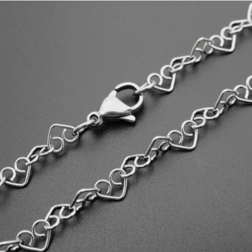5mm Width Love Heart Chain Stainless Steel Womens Heart Link Chain Necklace Fashion Jewelry