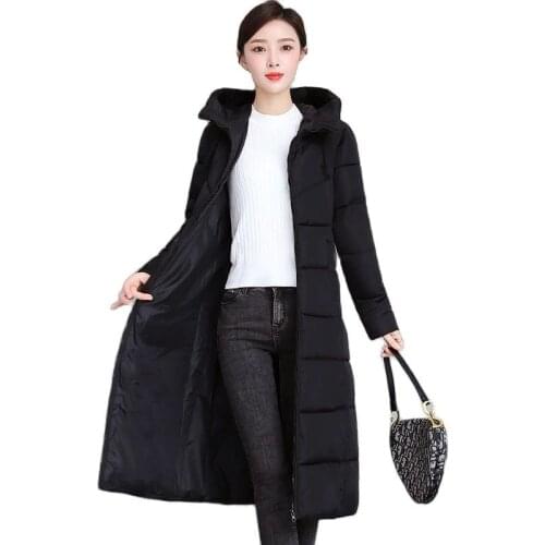 2021Women Long Puffer Jacket Autumn Winter Hooded Warm Thick Cotton Padded Coat Female Slim Solid Parkas Plus Size 5XL