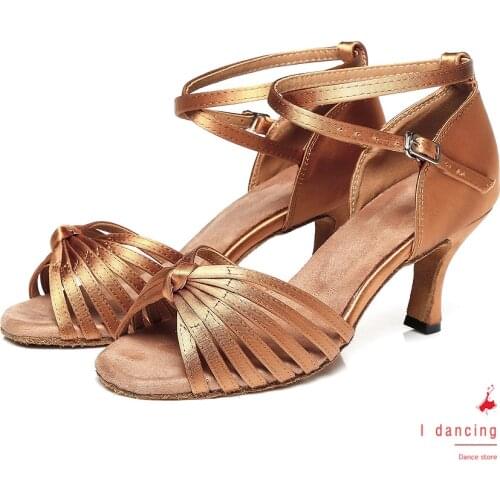 Women Shoes Latin Dance Shoes Woman Salsa Dance Shoes With Knot Fresh Color Middle Heel Soft Sole Cross strap IDancing