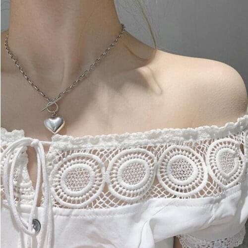 SMTCAT 925 Sterling Silver Necklace for Women Trendy Elegant Vintage Glossy LOVE Heart OT Buckle Design Party Jewelry Wholesale