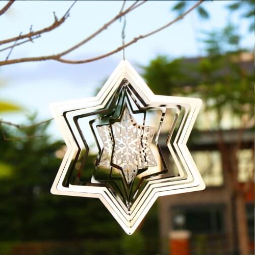 10 Pcs Christmas Gift Pendant Round Wind Turntable Art Garden Decoration 3D Metal Mirror Hang Ornament Room Indoor Outdoor