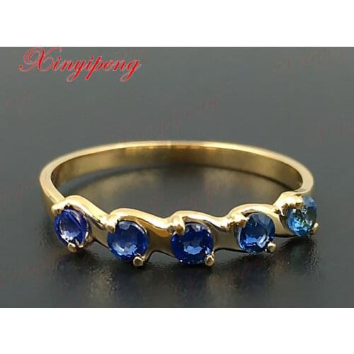 18 k yellow gold with natural sapphire ring blue men fine jewelry Classic contracted