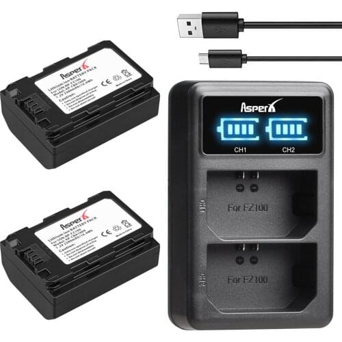 2Pcs 2280mAh NP-FZ100 NPFZ100 NP FZ100 Batteries + LED Dual USB Charger for Sony NP-FZ100 BC-QZ1 a9 A9R 9S a7R III a7 III ILCE-9