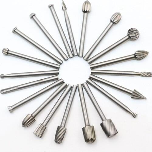 20pcs/set 3mm HSS Rotary Routing Router Bit Burr Milling Cutter Carving Machine Router Bits Kit