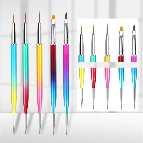 5PCS/Kit Double Ends Stylo Nail Art Ongle Pen 2 In 1 Dotting Drawing Painting UV Gel Liner Polish Brush Graffiti