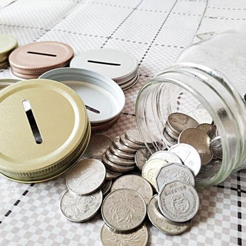 8 Pcs Stainless Steel Mason Jar Lids Metal Glass Jar Lids Glass Bottle Cap Piggy Bank Lid With Coin Slot for Canning Jars 70mm
