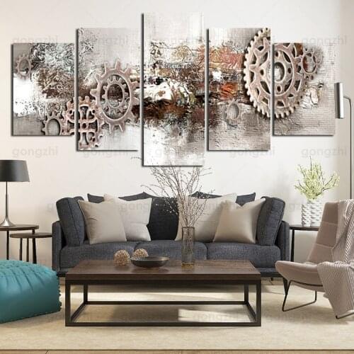 5Pcs Abstract Design Sense Metal Gear Industrial Pipe Modern Home Mural Living Room Decoration Frameless Canvas Printing Poster