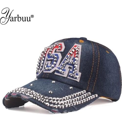 [YARBUU] Men Women Baseball Cap USA Flag Diamond Rivet Brand Snapback Cap Unisex Adjustable Rap Rock Hats Fashion Gorras