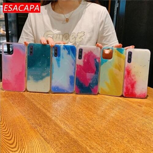 Glitter Watercolor Painting Case For Huawei Y6P 2020 Honor 9X Pro 20 Soft Silicone Shockproof Phone Cover For Huawei P30 Lite