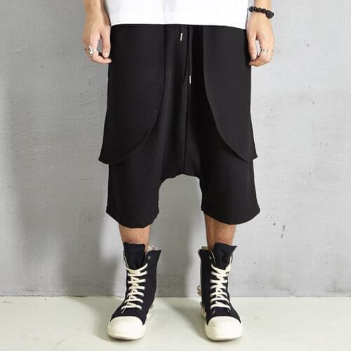 Men Summer Fashion Casual Harem Pant Streetwear Hip Hop Low Crotch Loose Wide Leg Trousers Jogger Pant Black