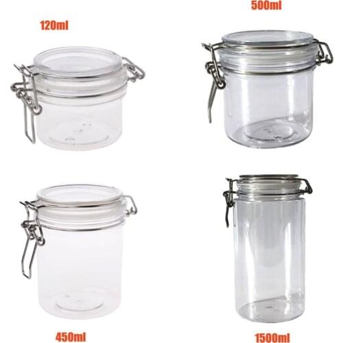 VFGTERTE 1PC 120ml/450ml/500ml/1500ml PET Storage Bottle with Airtight Seal Lid Round Clip Top Food Container Jars Home Kitchen